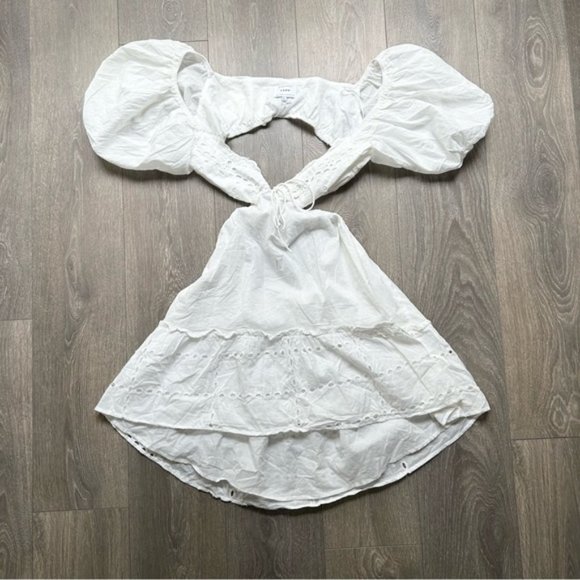 Sabo Skirt Ray Mini Dress Puff Sleeves Cut out Eyelet White Size Large - Picture 4 of 16